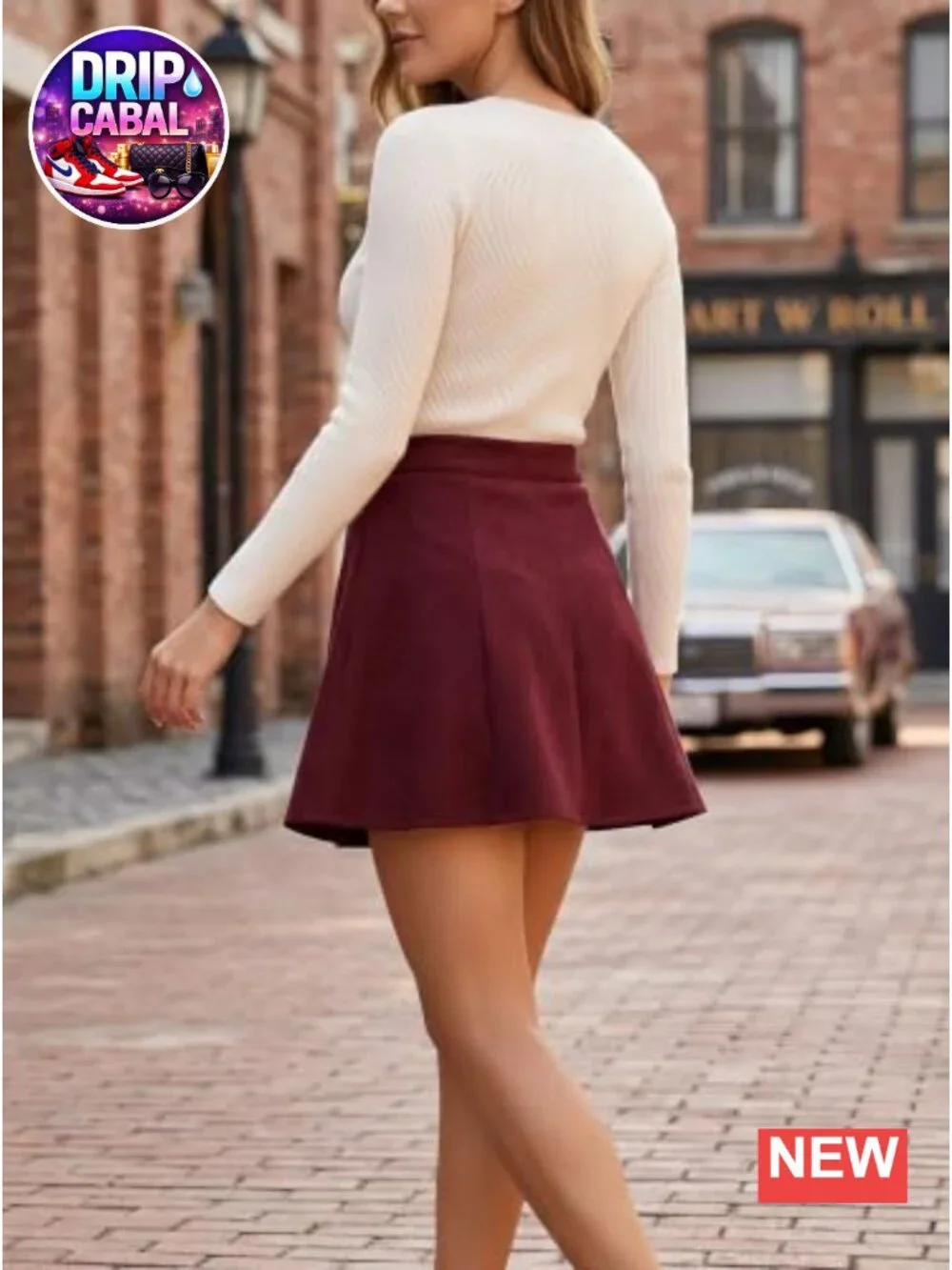 Faux Suede Mini Skirt High Waist A-Line Flare Button Front